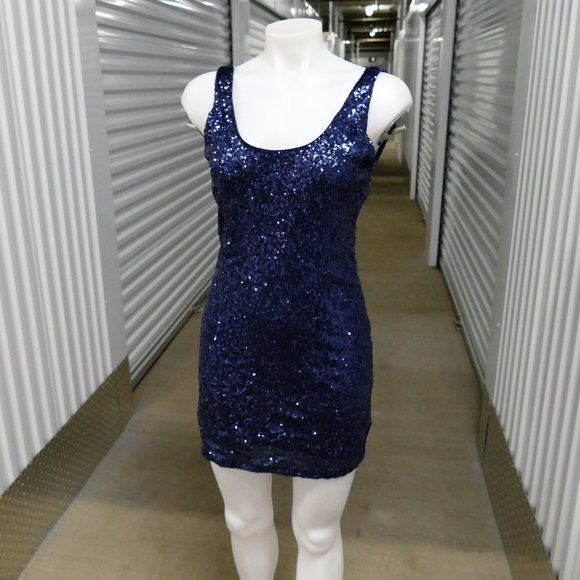 Tobi Blue Sequin Bodycon Mini Dress sz M - Picture 1 of 12